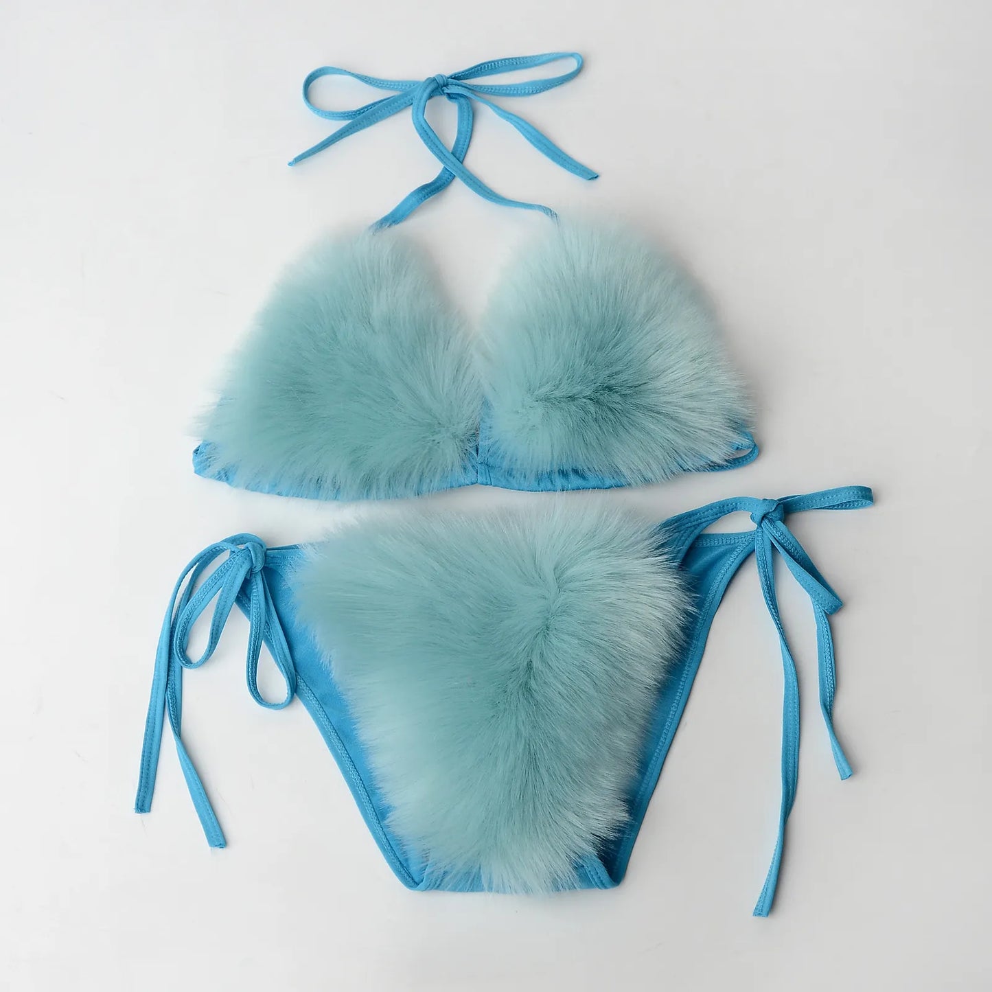 Luxurious Fur Elegance: New Solid Color Split Bikini