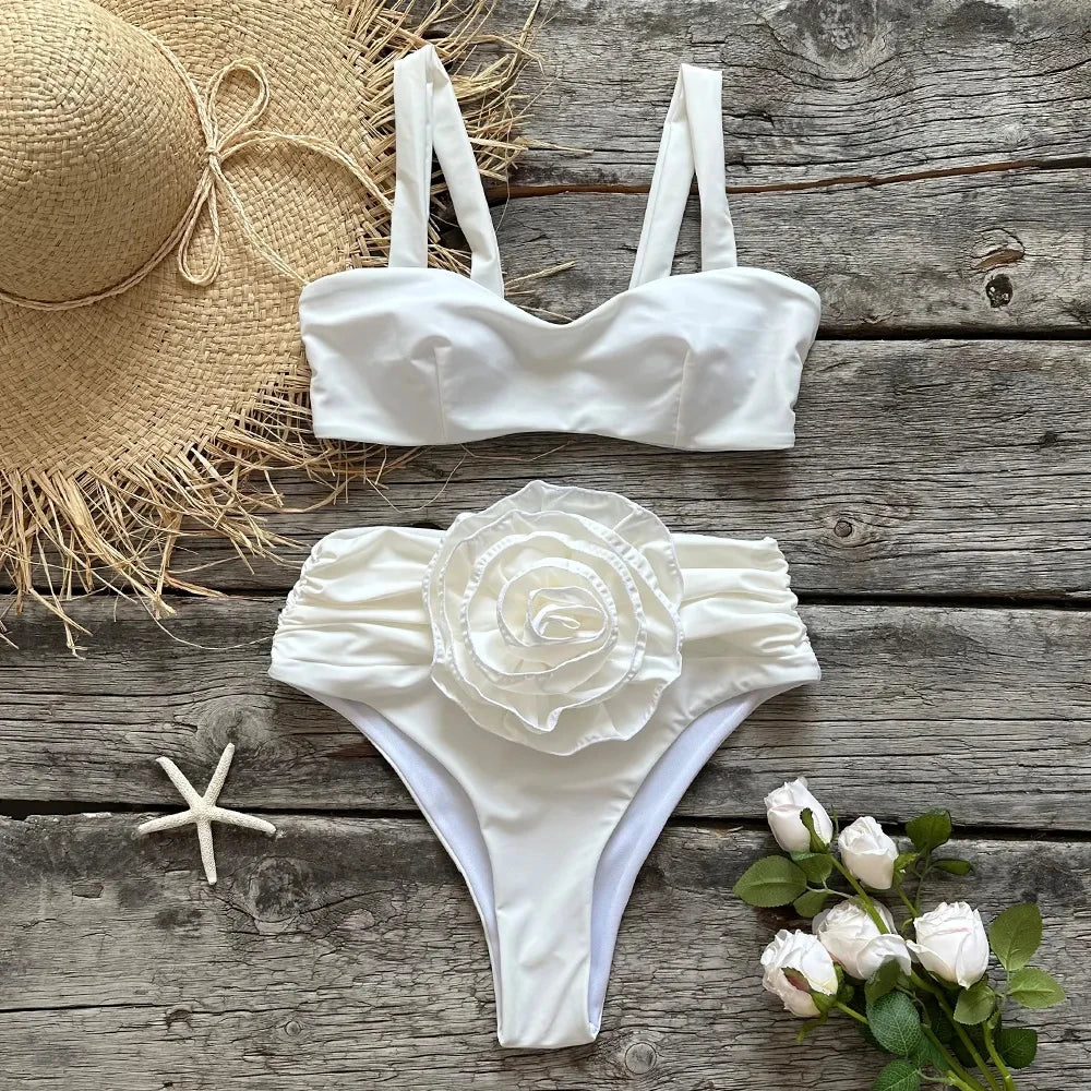 Floral Elegance: Lace-Up Push-Up Bikini Set 2023