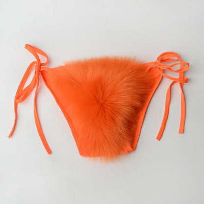 Luxurious Fur Elegance: New Solid Color Split Bikini