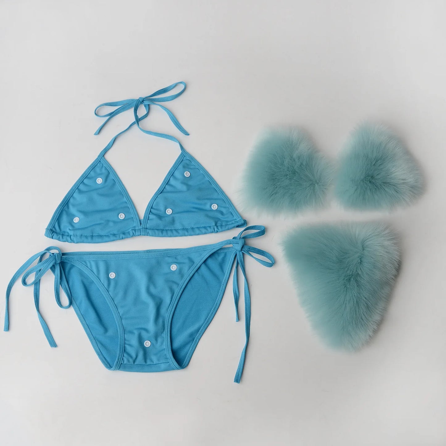 Luxurious Fur Elegance: New Solid Color Split Bikini