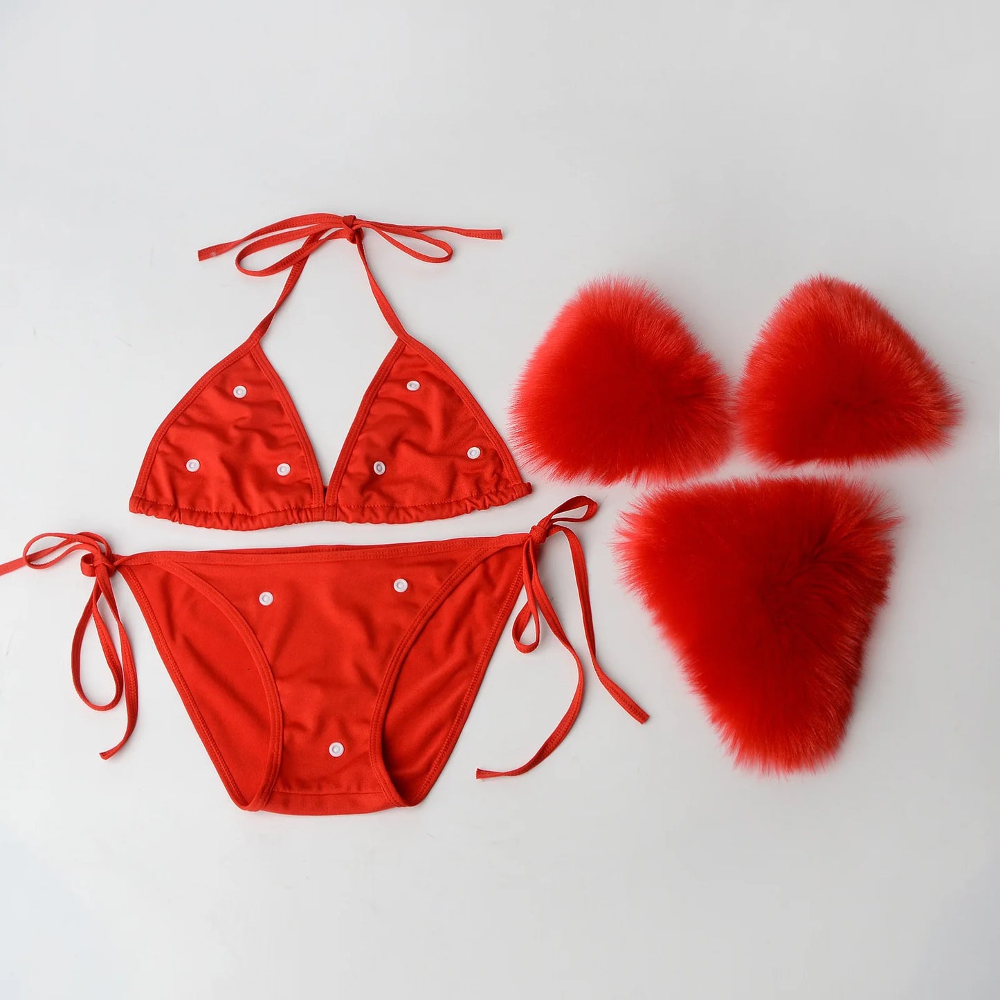 Luxurious Fur Elegance: New Solid Color Split Bikini