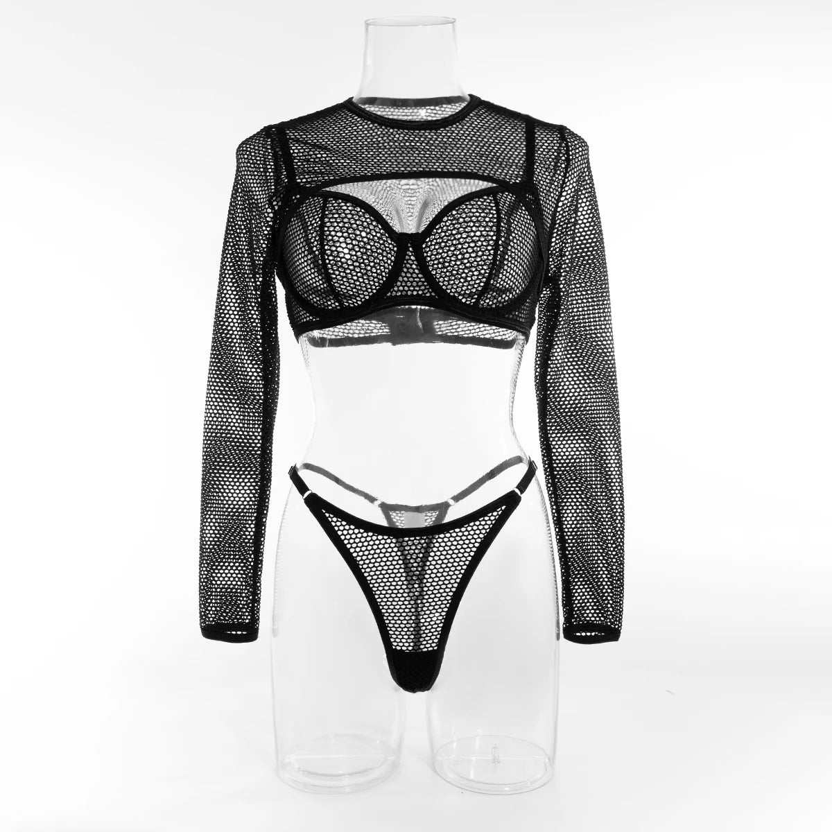 Fishnet Sheer Three-Piece Set