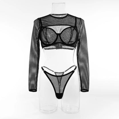 Fishnet Sheer Three-Piece Set