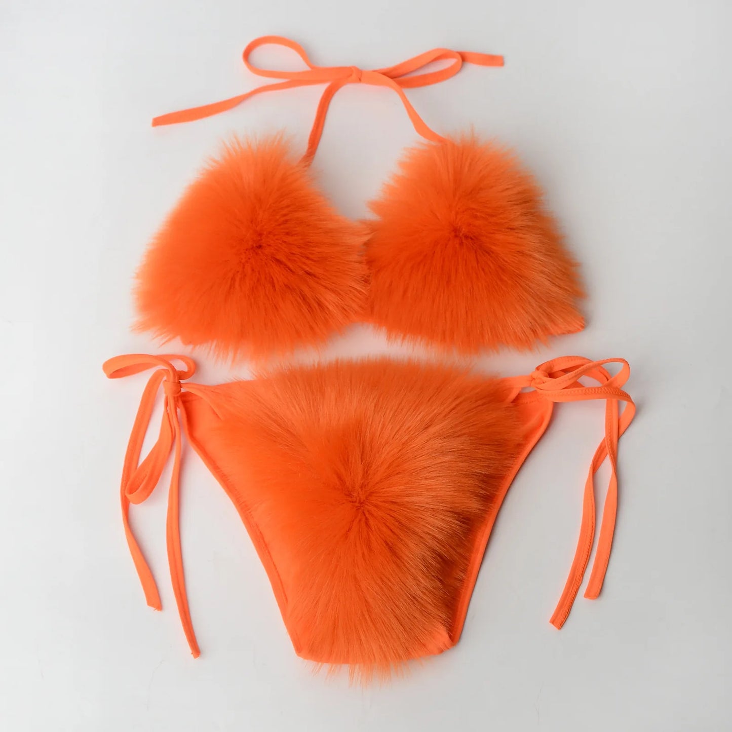 Luxurious Fur Elegance: New Solid Color Split Bikini