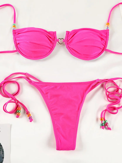 Chic Harmony: Solid Color Three-Piece Bikini Set 2023