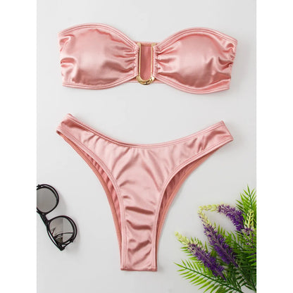 Chic Allure: New Strapless Bandeau Bikini Set 2023