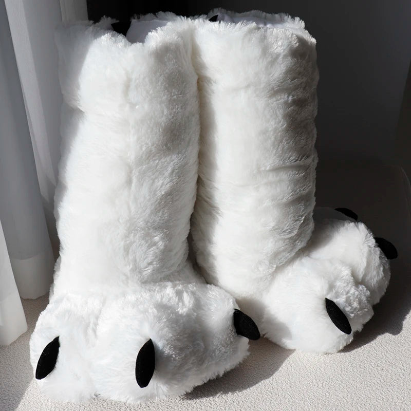 Bear Claw Plush Home Slippers - Cute, Warm, and Anti-Slip High Boots