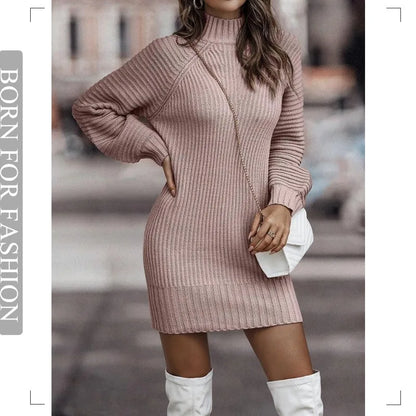 Chic Lantern Sleeve Knit Dress