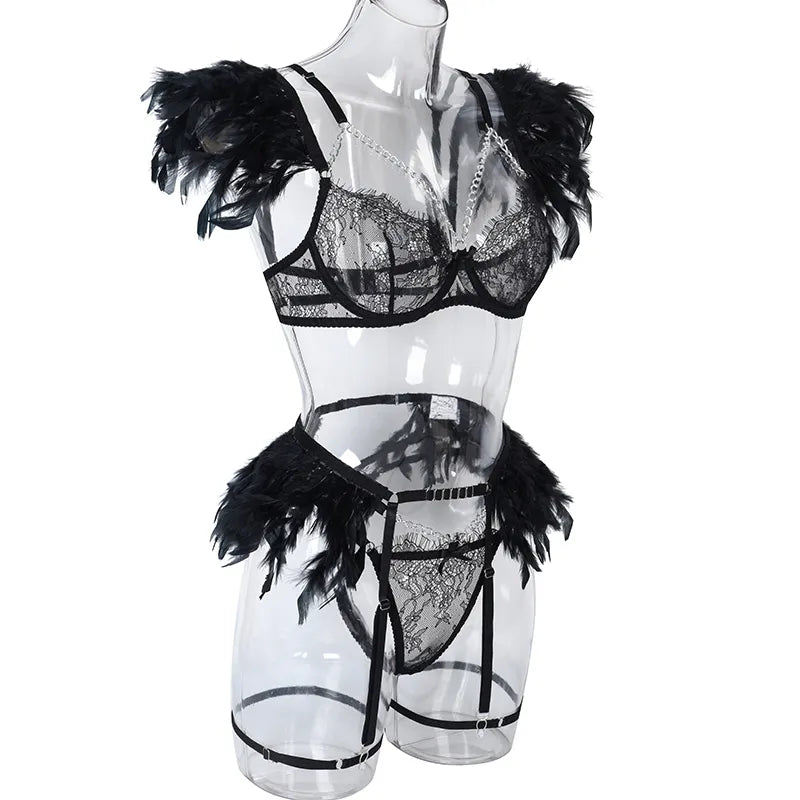 MUZISKAT Feathered Luxury Lingerie Set