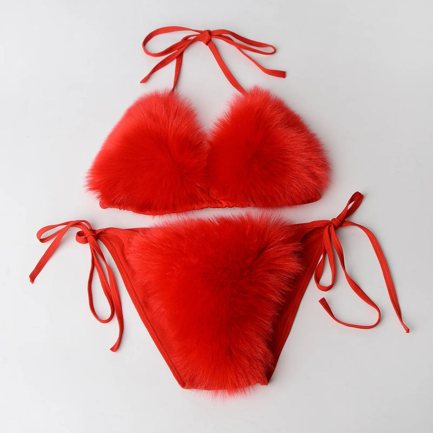 Luxurious Fur Elegance: New Solid Color Split Bikini