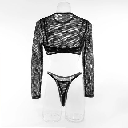 Fishnet Sheer Three-Piece Set