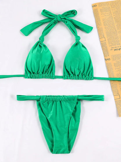 Chic Harmony: Solid Color Three-Piece Bikini Set 2023