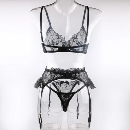 Embroidered Black Lingerie Set