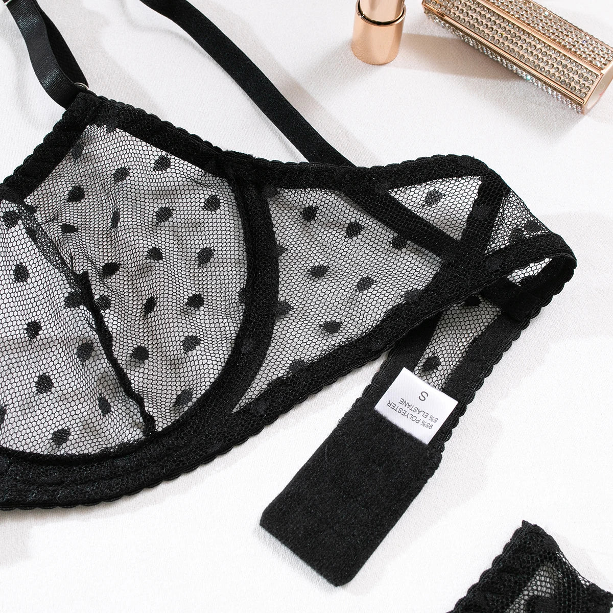 Polka Dot Sheer Bra & Thong Set