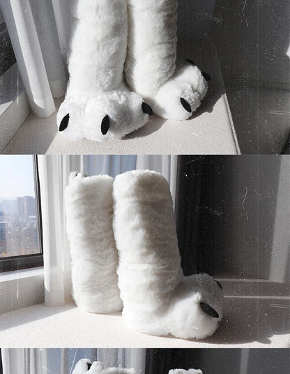 Bear Claw Plush Home Slippers - Cute, Warm, and Anti-Slip High Boots