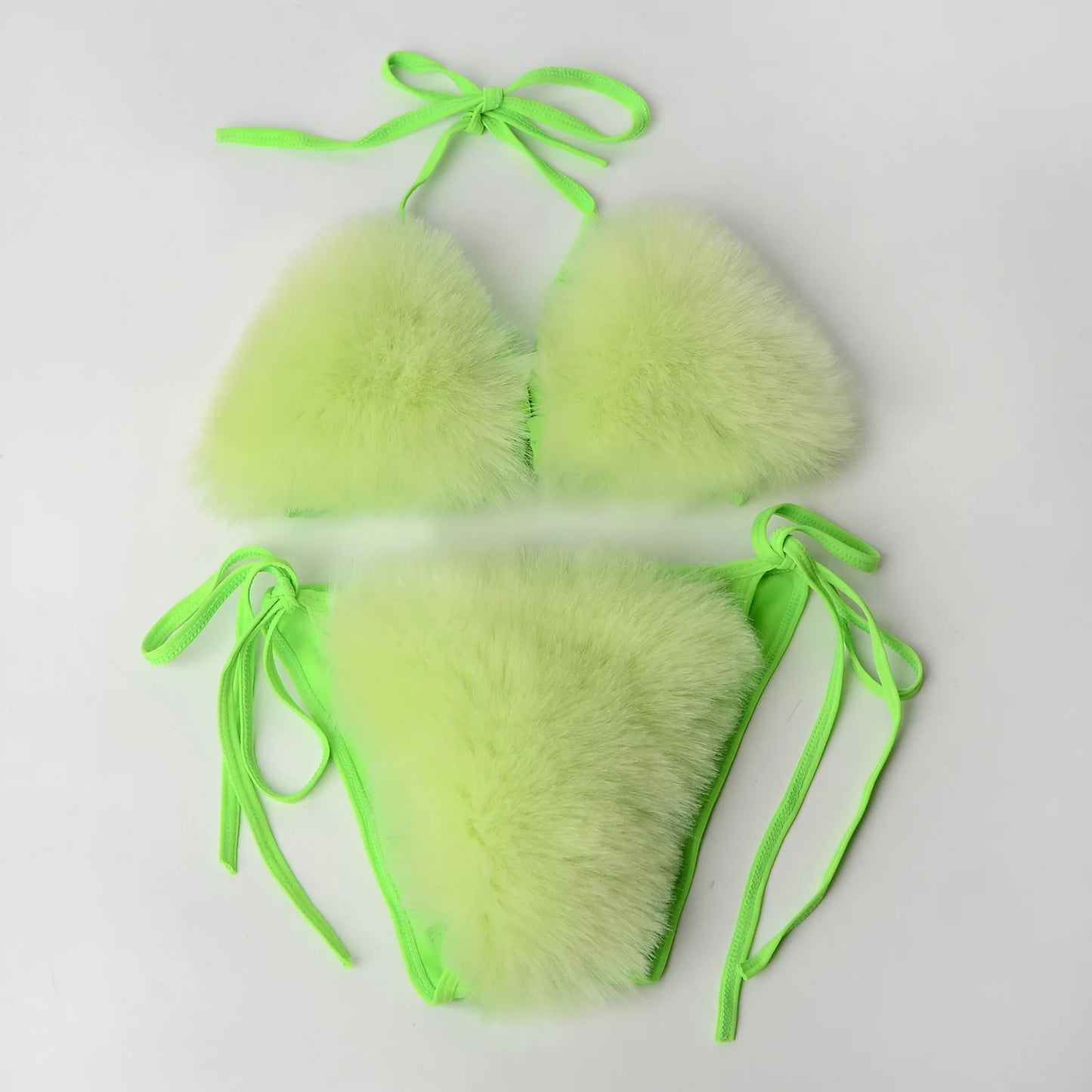 Luxurious Fur Elegance: New Solid Color Split Bikini