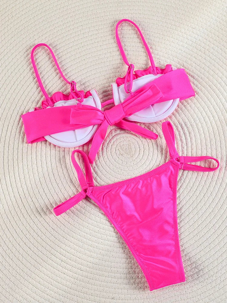 Chic Harmony: Solid Color Three-Piece Bikini Set 2023