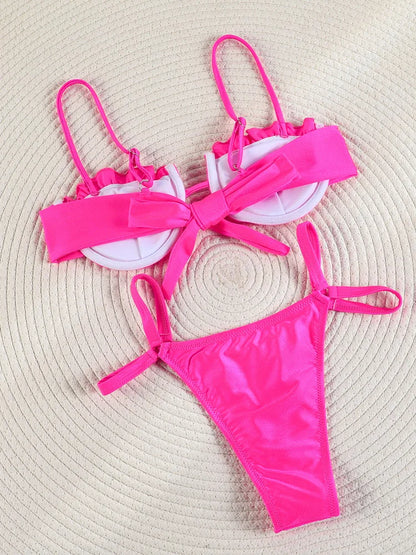 Chic Harmony: Solid Color Three-Piece Bikini Set 2023