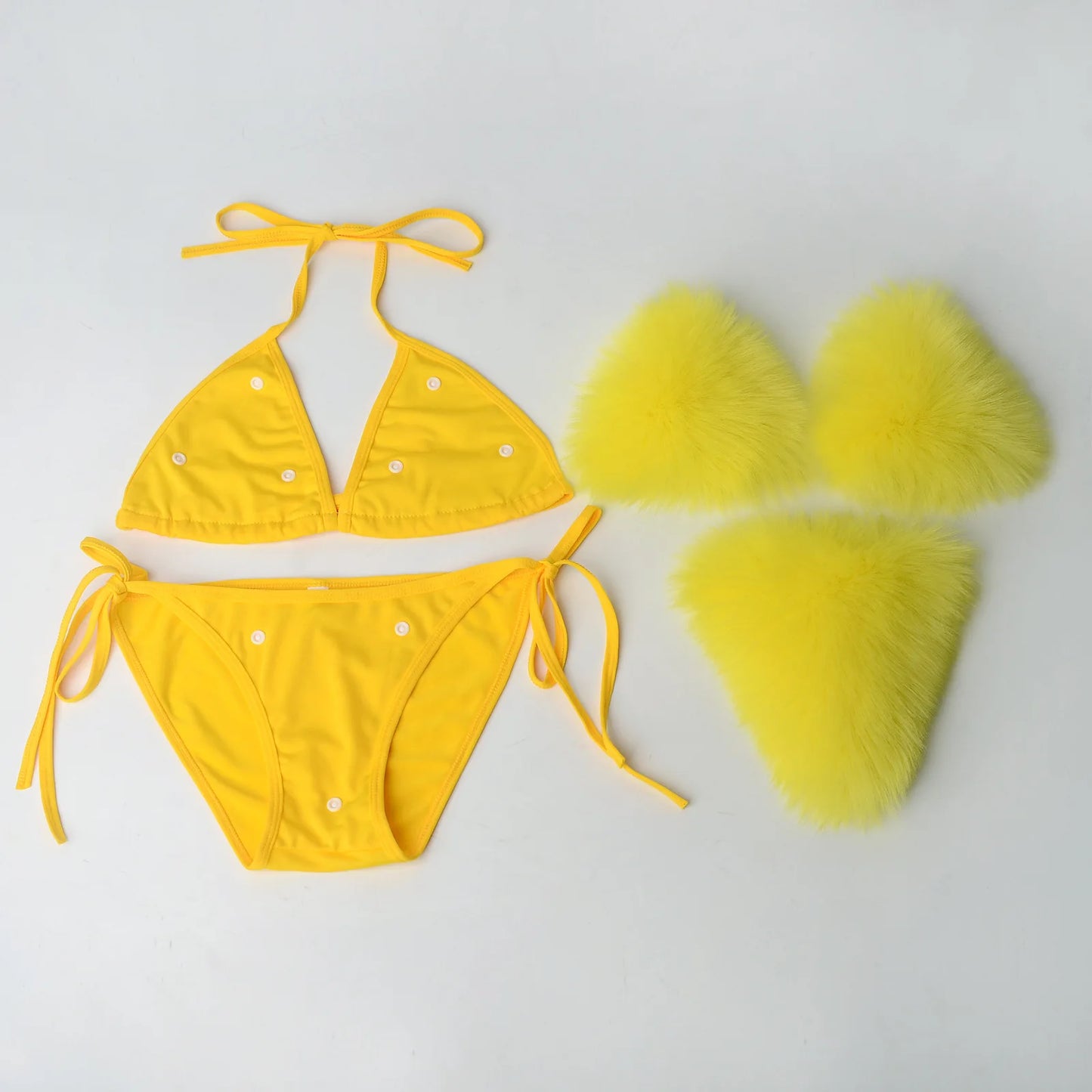 Luxurious Fur Elegance: New Solid Color Split Bikini