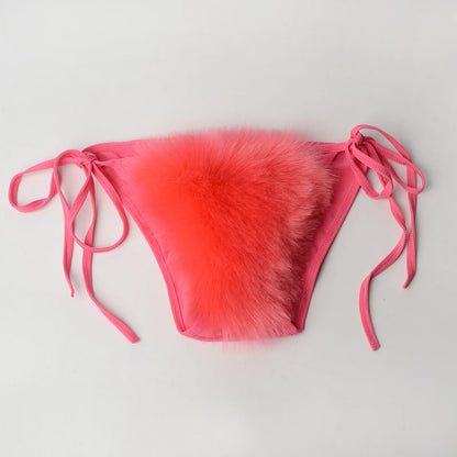 Luxurious Fur Elegance: New Solid Color Split Bikini