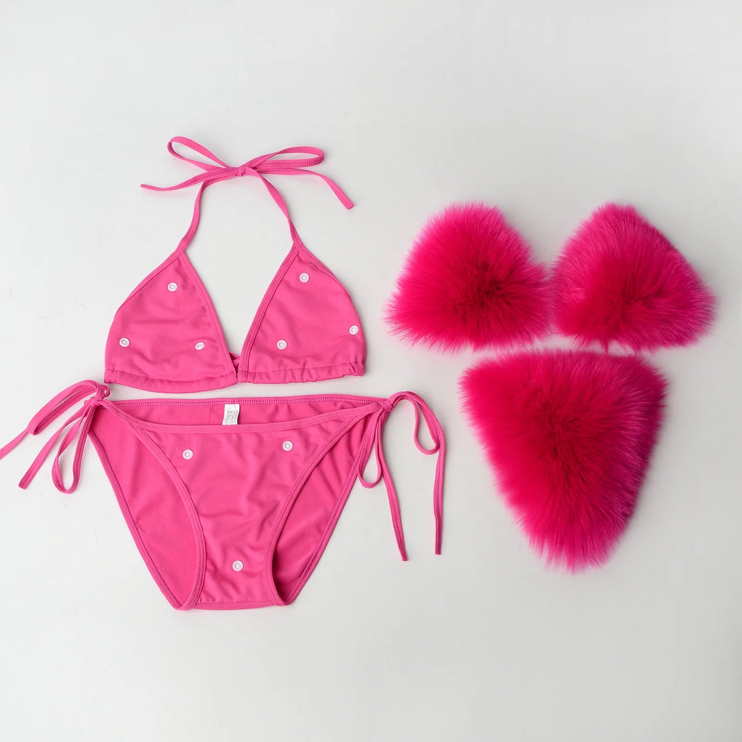 Luxurious Fur Elegance: New Solid Color Split Bikini