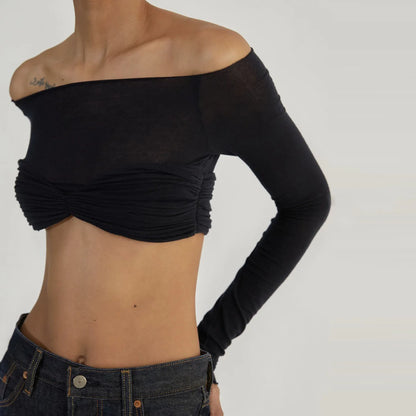 Mozision Mesh Elegance Crop Top - Stylish Short Knit Pullover