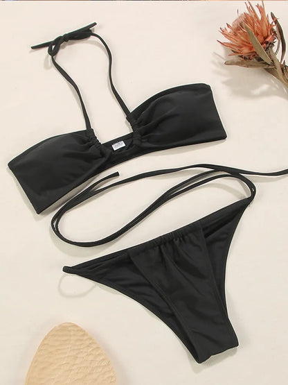 Chic Harmony: Solid Color Three-Piece Bikini Set 2023