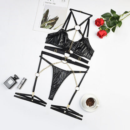 Yimunancy 4-Piece PU Leather Lingerie Set