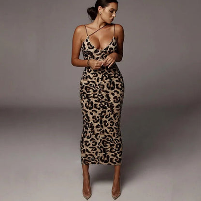 Chic Leopard Print V-Neck Midi Dress