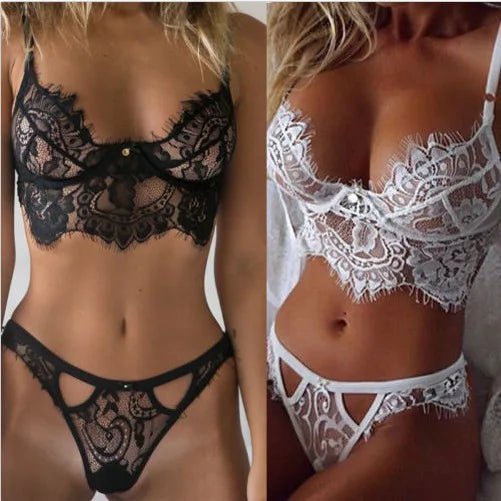 Lace Bralette Set with Deep V and G-string