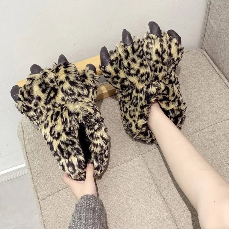 Leopard Claw Designer Plush Slippers - Chic and Cozy for Winter