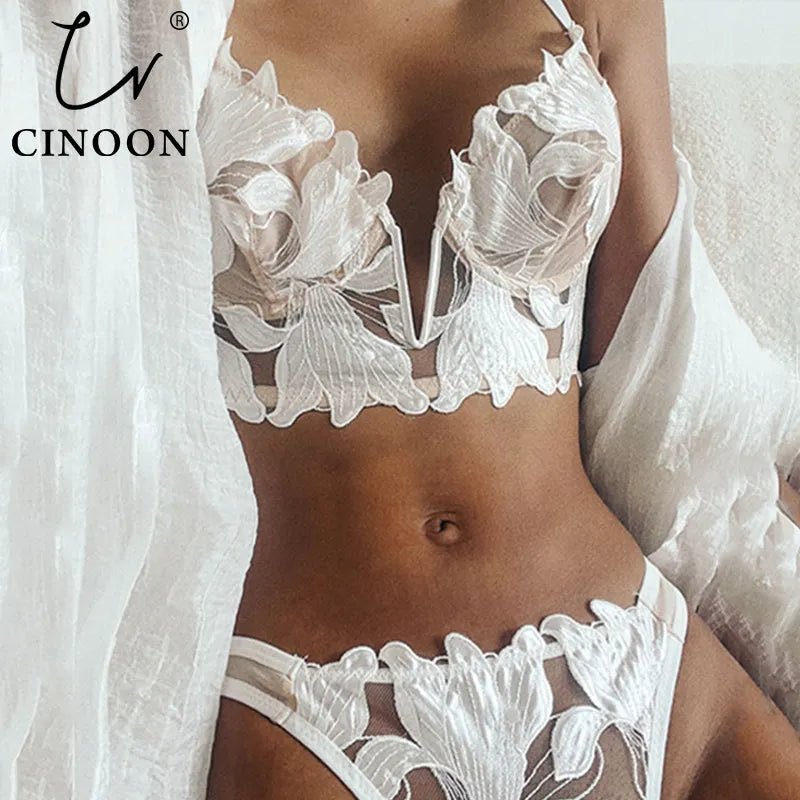 CINOON Lace Embroidery Lingerie Set