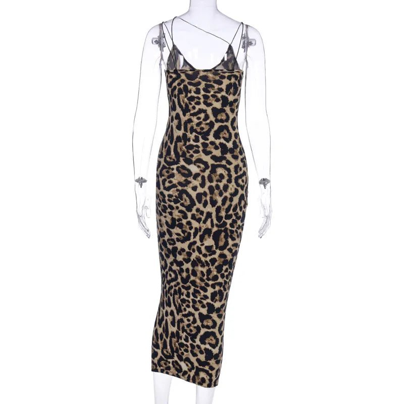 Chic Leopard Print V-Neck Midi Dress