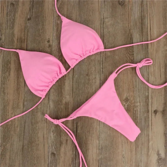 Chic Summer Essentials: 2-Piece Swimwear Set with Bra and Tie-Side G-String