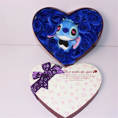 Adorable Lilo Stitch Stuffed Dolls with Rose Soap Flower Bouquets