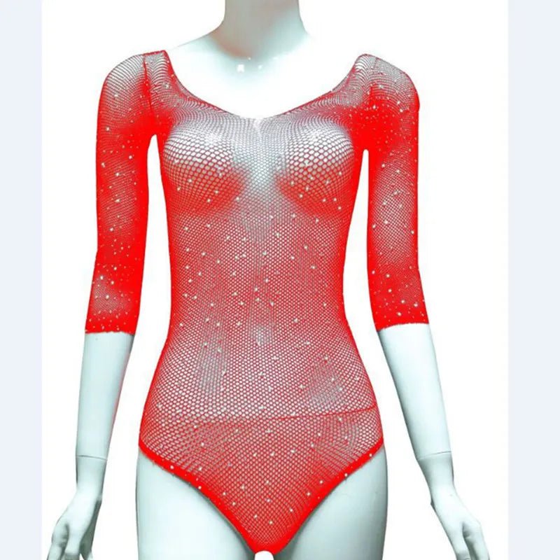 Rhinestone Perspective Bodysuit Set