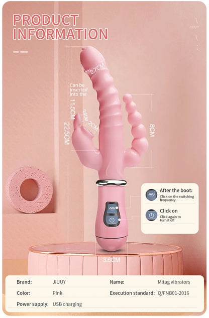 Versatile 3-in-1 Rechargeable Rabbit Vibrator