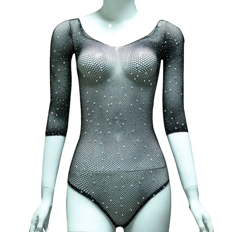 Rhinestone Perspective Bodysuit Set