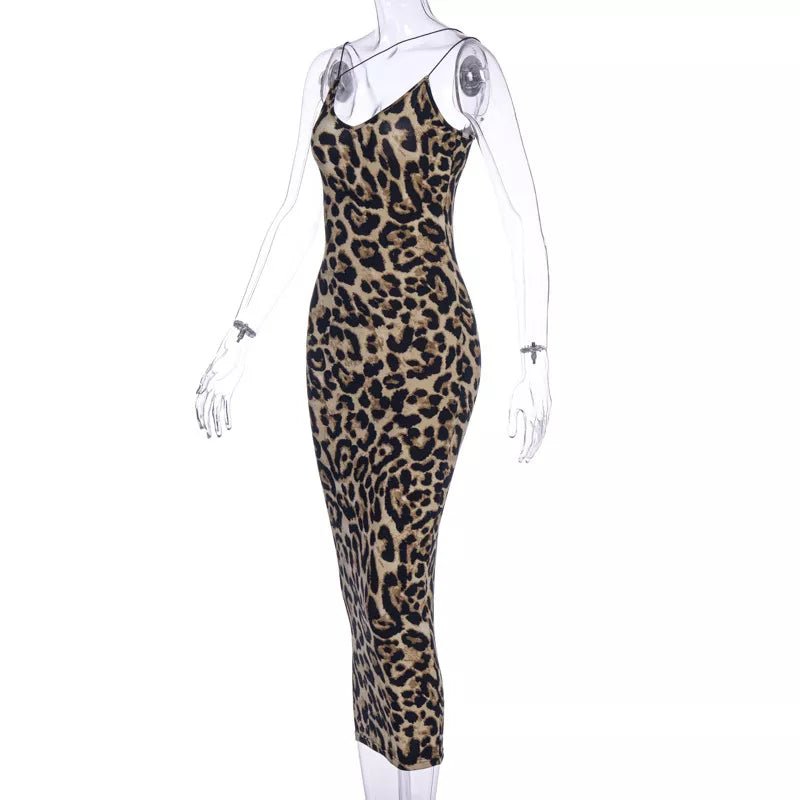 Chic Leopard Print V-Neck Midi Dress