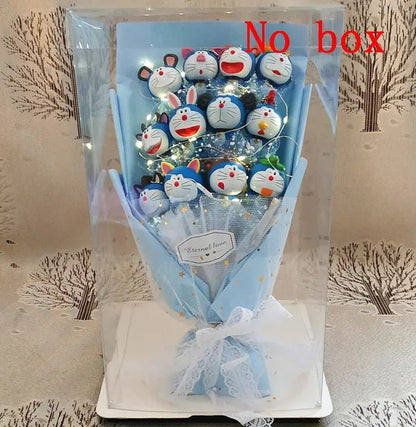 Magical Disney Figure Bouquet: Lilo, Stitch, Doraemon, Chi-bi Maruko Cartoon Characters with Soap Flowers