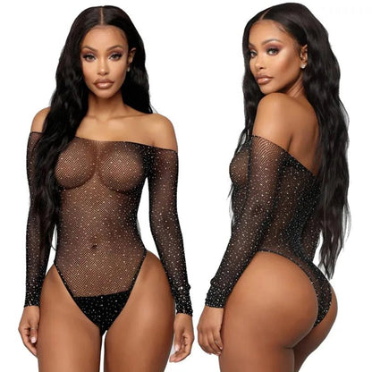 Rhinestone Perspective Bodysuit Set