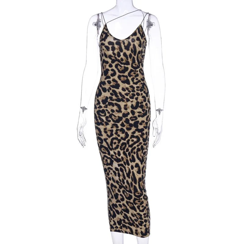 Chic Leopard Print V-Neck Midi Dress