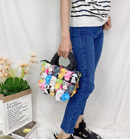 Denim Doll Delight Handbag - Fashionable Bucket Shoulder Bag