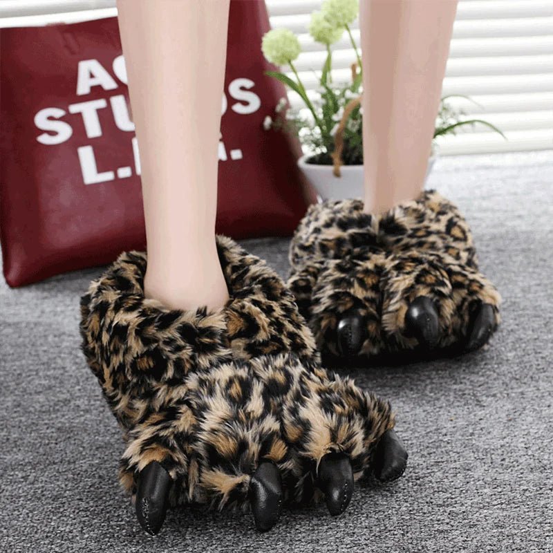 Leopard Claw Designer Plush Slippers - Chic and Cozy for Winter