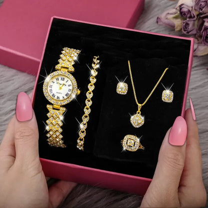 Timeless Elegance: Fashion Luxury Crystal 5-Piece Jewelry Set for Women