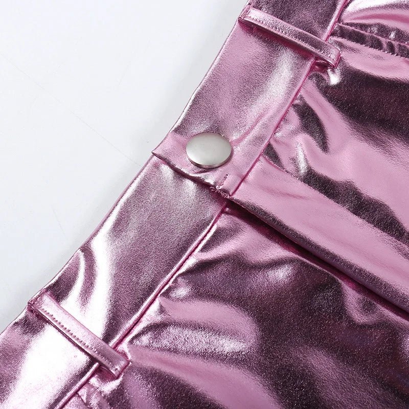 Radiant Reflection Mini Skirt - Pink & Silver Shiny Patent Leather