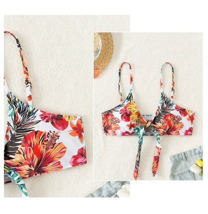 Floral Elegance: Sexy Three-Piece High Waisted Bikini Set - 2023 New Arrival