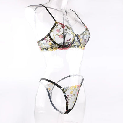 Embroidered Floral Lingerie Set