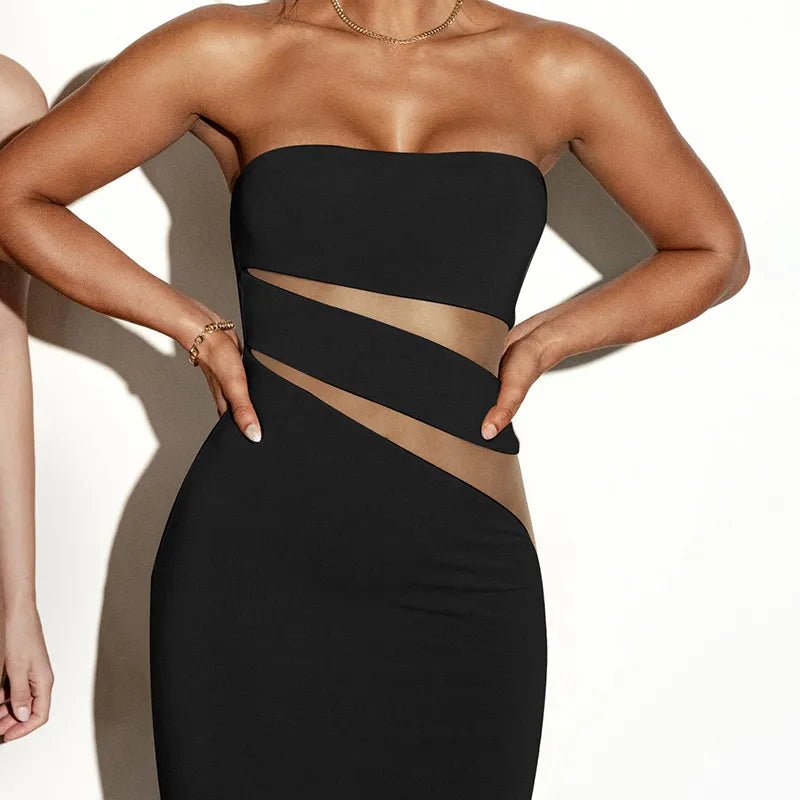 Strapless Elegance: Black Midi Dress for Summer 2023