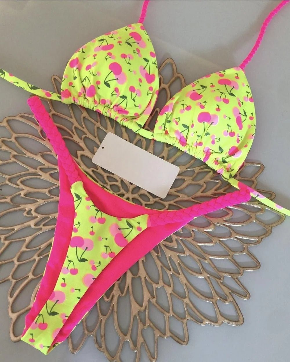 Tropical Temptation: RUOTONGSEPT 2023 Brazilian Bikini Set with Cute Cherry Print